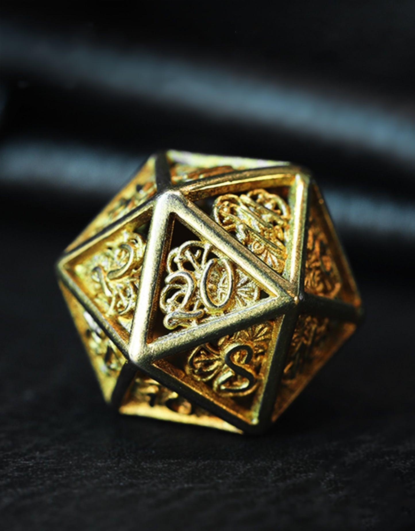 Gold Brass Cthulhu Metal Hollow Style Polyhedral D&D Dice Set 7Pcs