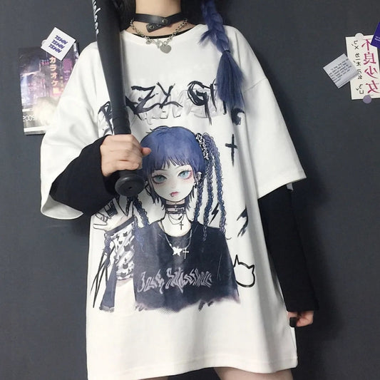 Harajuku Style Print Anime Tshirt
