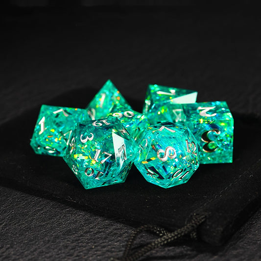 Green Ice Crystal Style Polyhedral D&D Dice Set 7Pcs