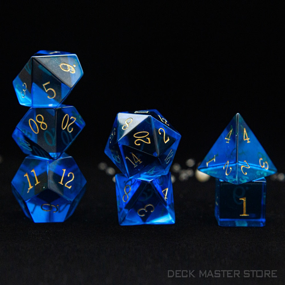 Blue Glass Polyhedral D&D Dice (D20 or 7 Pcs)