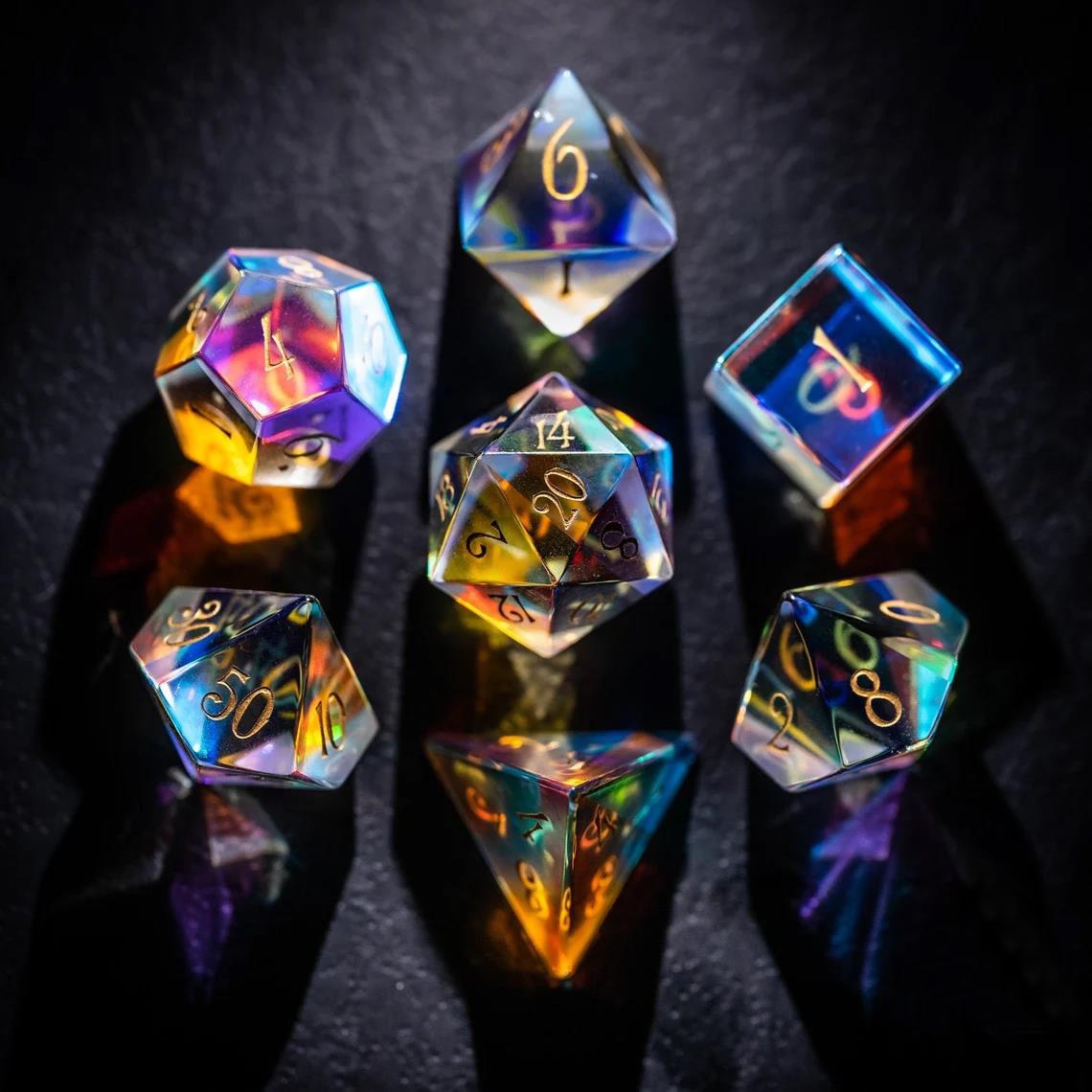 Gemstone / Glass Polyhedral D&D Dice Set 7Pcs Assortment