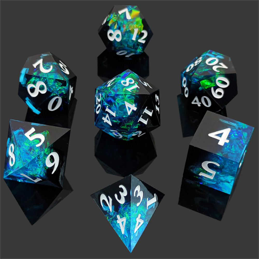 Transparent Sharp Edge Crystal Style Polyhedral Resin D&D Dice Set 7Pcs Assortment