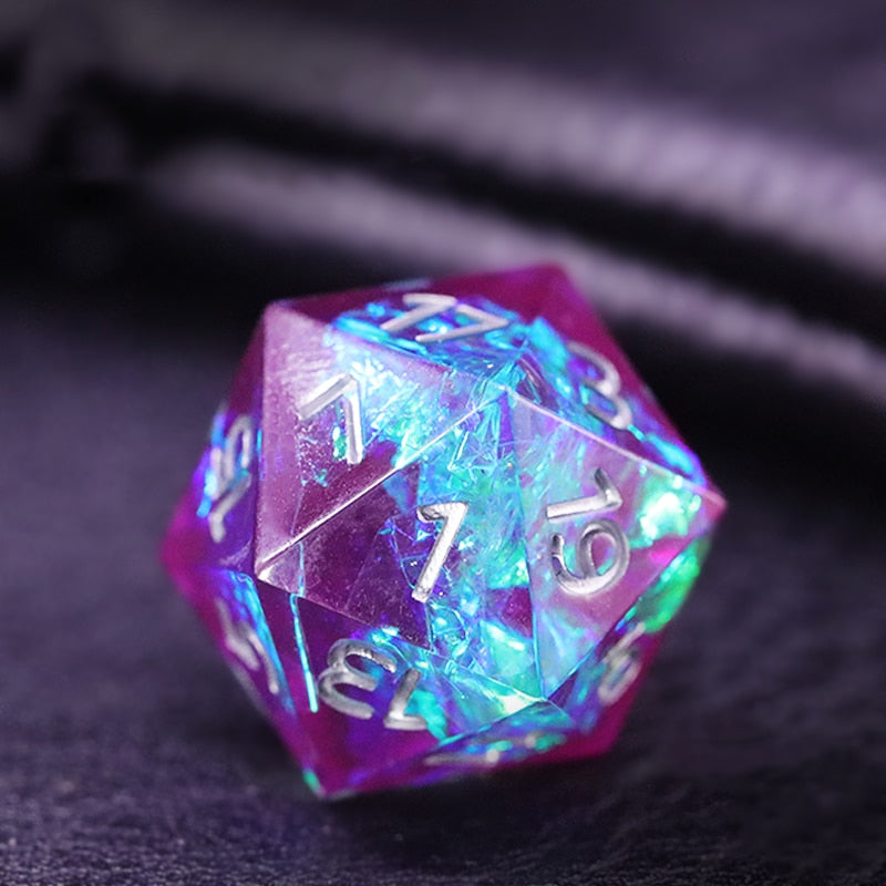 Blue Purple Ice Crystal Style Polyhedral Resin D&D Dice Set 7Pcs