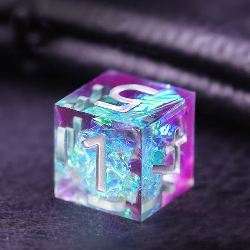 Blue Purple Ice Crystal Style Polyhedral Resin D&D Dice Set 7Pcs