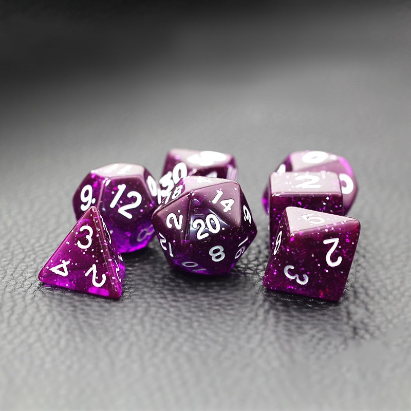 Purple and Red Starry Sky Polyhedral D&D Dice Set 7Pcs