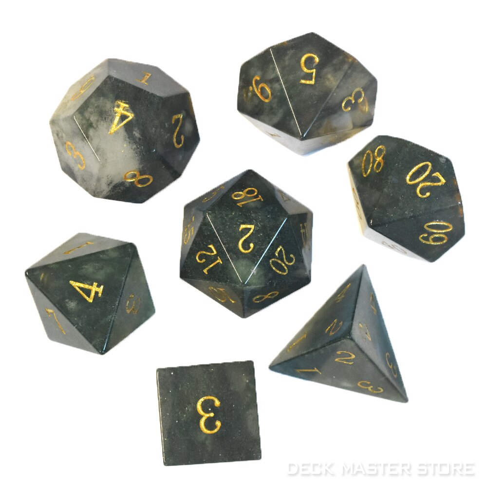 Gemstone / Frosted Glass Polyhedral D&D Dice Set 7Pcs Assortment