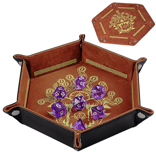 Printed Leather Hexagon Foldable Dice Tray and Rolling Mat
